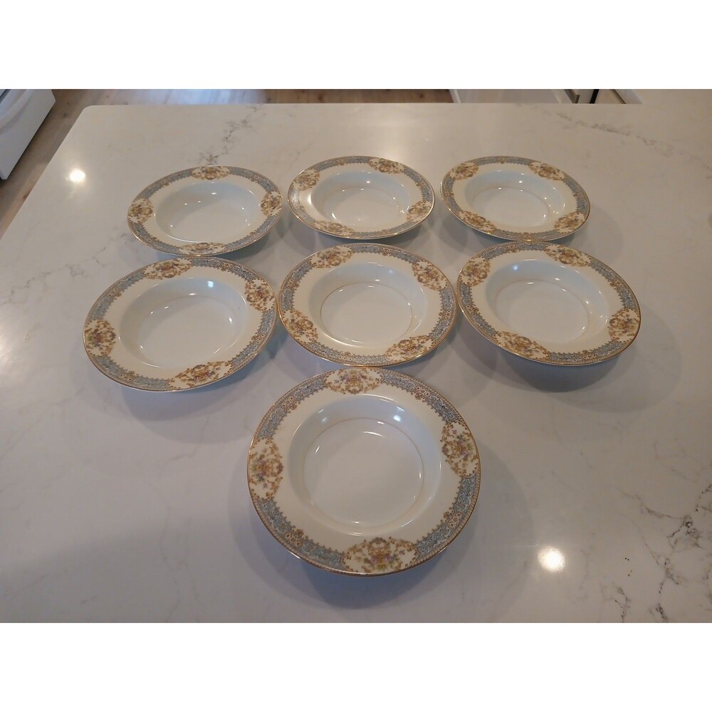 7pcs Rose China Occupied Japan Pink Rose Gold Trim Bowls Flowers Scroll Border